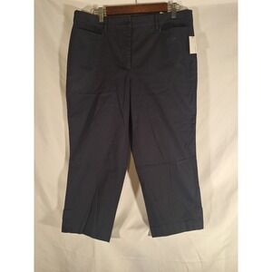Talbots Women's Navy Blue Cropped Cuff Button Capri‎ Pants Size 12